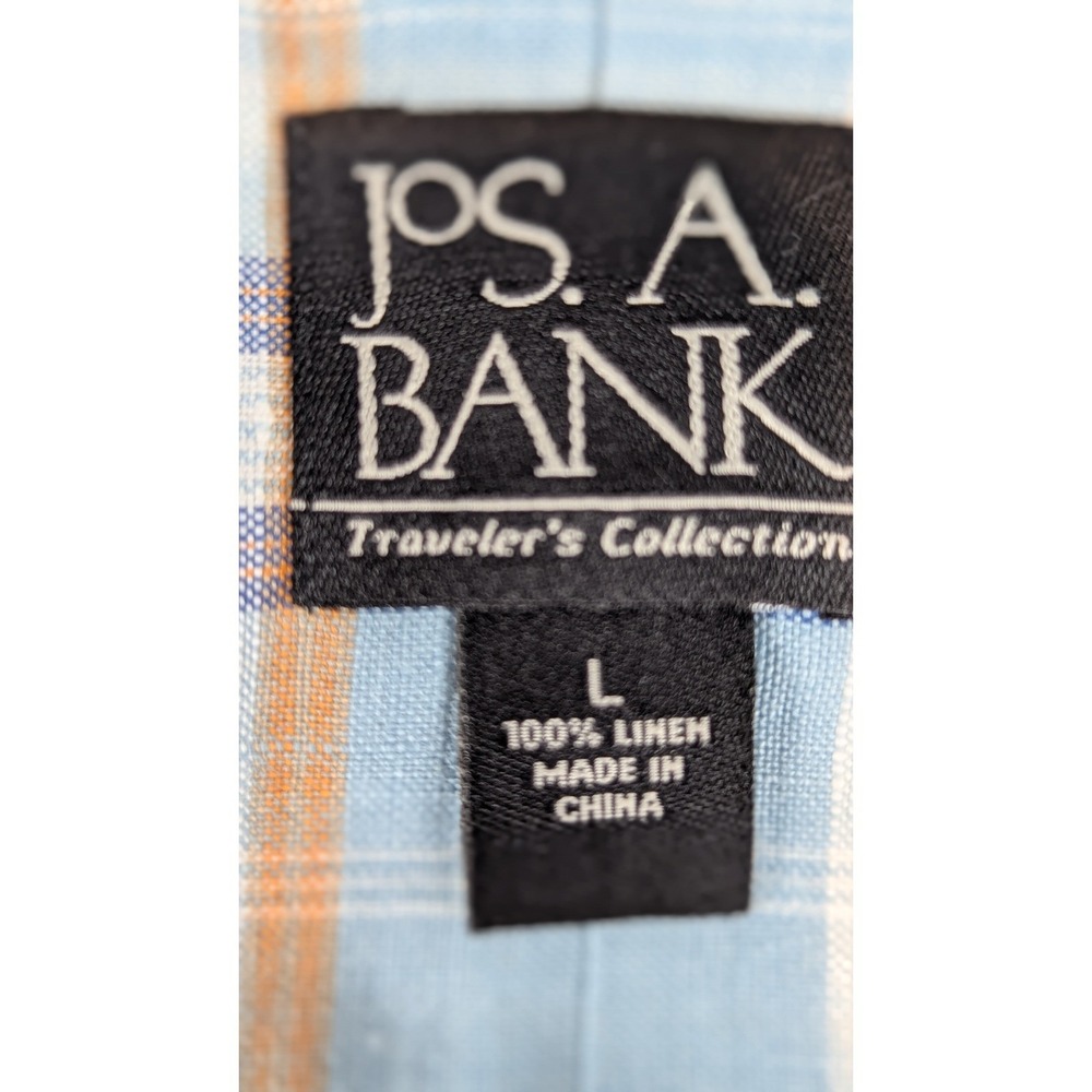 Jos. A. Bank Traveler's Collection Mens Large 100% Linen Plaid Shirt Blue Brown - Picture 6 of 9